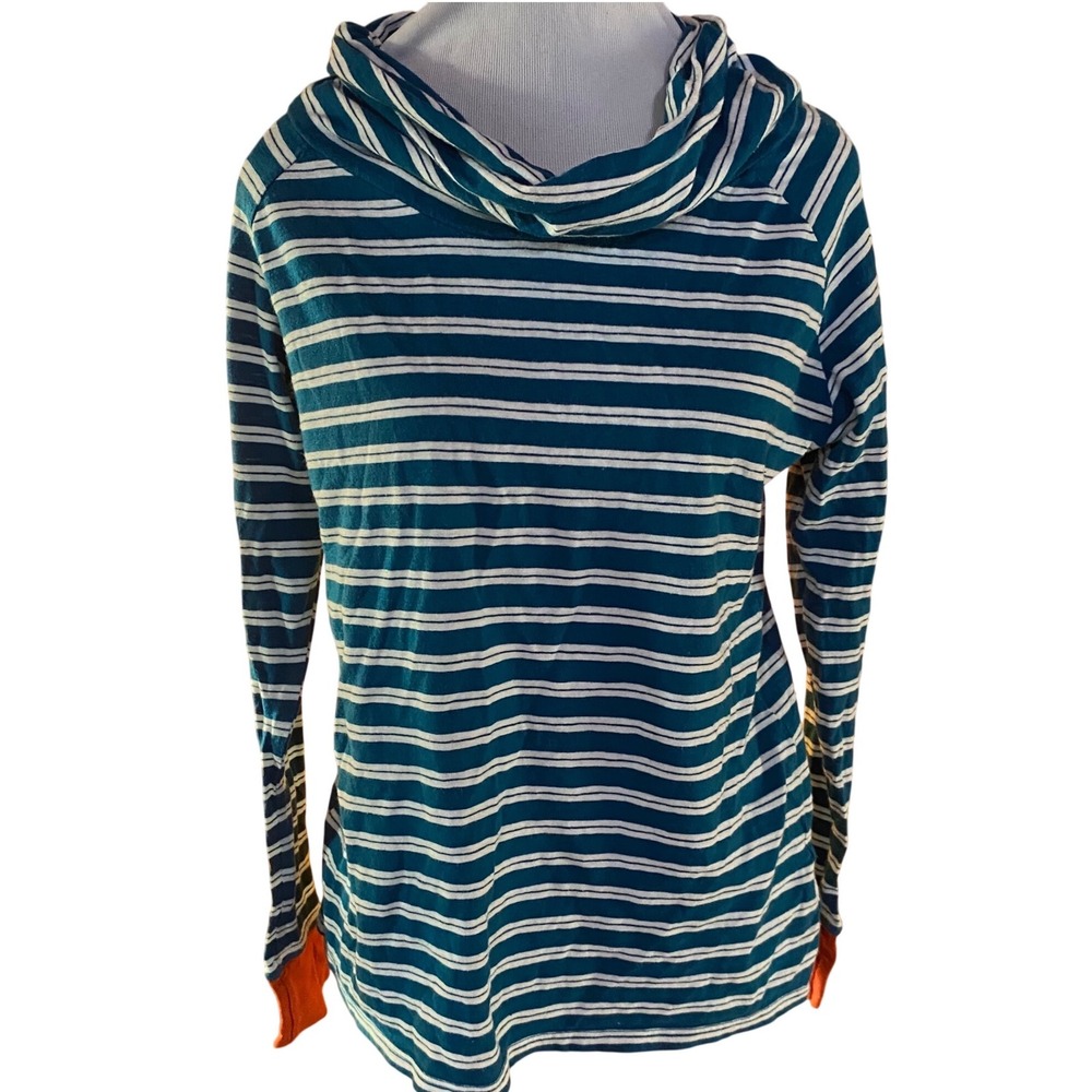 Horny Toad Womens Teal White Striped Organic Cotton Cowl Neck Top Shirt M - Picture 1 of 7
